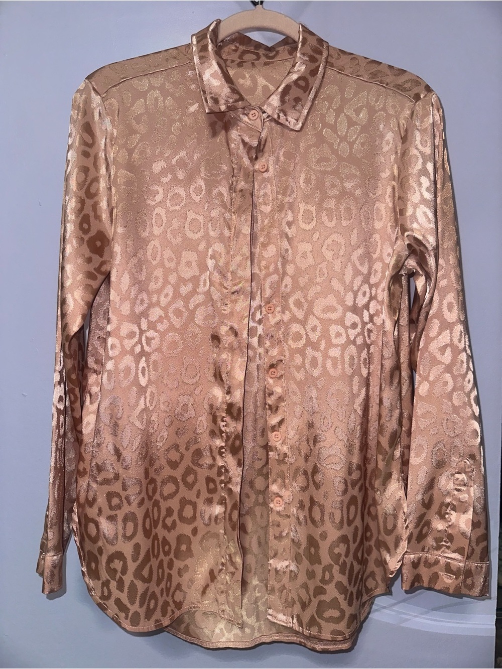 Satin leopard print button up